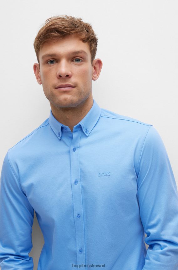 4TFNJN2187 أزرق Hugo Boss قميص بقصة عادية مصنوع من مزيج القطن الجيرسي الممتص للرطوبة باللون الأزرق هوغو