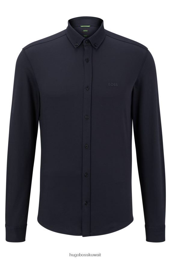 4TFNJN2188 أزرق غامق Hugo Boss قميص Hugo ذو قصة عادية باللون الأزرق الداكن مصنوع من مزيج القطن الممتص للرطوبة