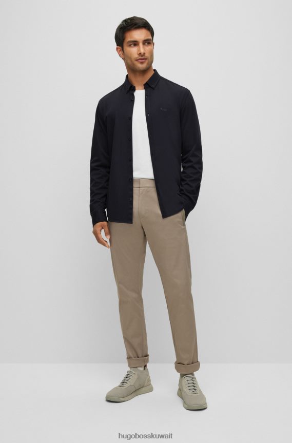 4TFNJN2189 أزرق غامق Hugo Boss قميص Hugo ذو قصة عادية باللون الأزرق الداكن مصنوع من مزيج القطن الممتص للرطوبة