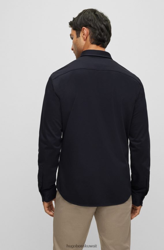 4TFNJN2189 أزرق غامق Hugo Boss قميص Hugo ذو قصة عادية باللون الأزرق الداكن مصنوع من مزيج القطن الممتص للرطوبة