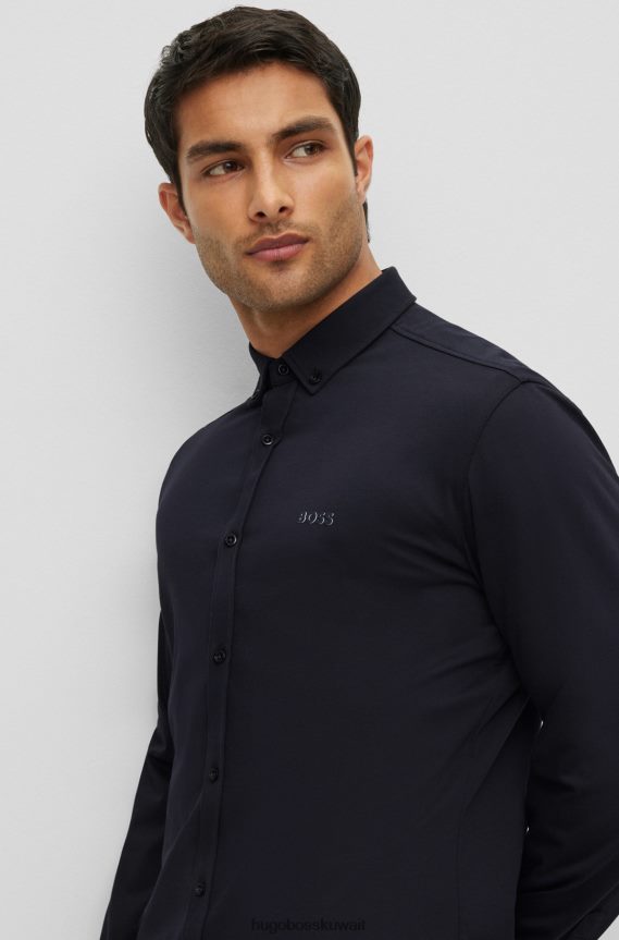 4TFNJN2189 أزرق غامق Hugo Boss قميص Hugo ذو قصة عادية باللون الأزرق الداكن مصنوع من مزيج القطن الممتص للرطوبة