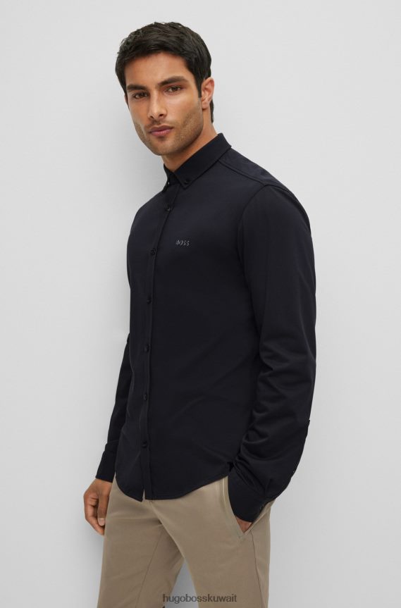 4TFNJN2189 أزرق غامق Hugo Boss قميص Hugo ذو قصة عادية باللون الأزرق الداكن مصنوع من مزيج القطن الممتص للرطوبة