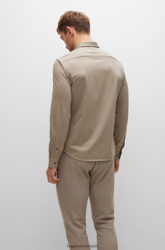 4TFNJN2190 اخضر فاتح Hugo Boss قميص Hugo ذو المقاس العادي مصنوع من مزيج القطن الجيرسي الممتص للرطوبة باللون الأخضر الفاتح