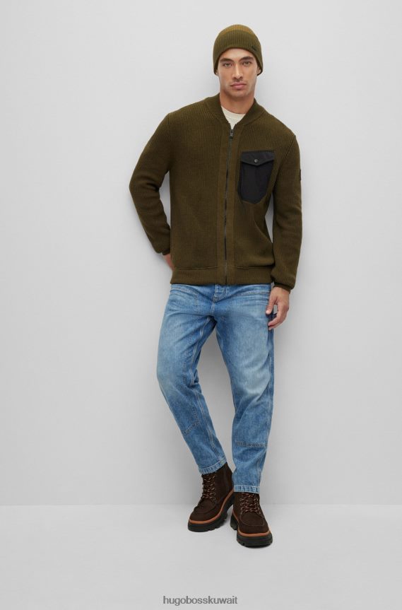4TFNJN2191 أخضر غامق Hugo Boss سترة بسحاب بقصة عادية مصنوعة من مواد مختلطة من هوغو باللون الأخضر الداكن
