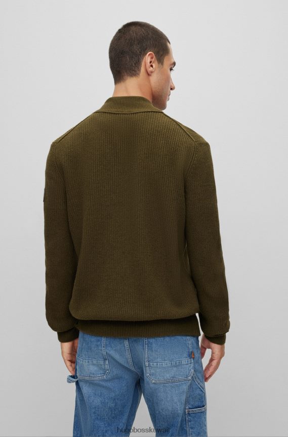 4TFNJN2191 أخضر غامق Hugo Boss سترة بسحاب بقصة عادية مصنوعة من مواد مختلطة من هوغو باللون الأخضر الداكن