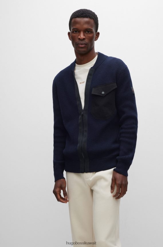 4TFNJN2192 أزرق غامق Hugo Boss سترة بسحاب باللون الأزرق الداكن مصنوعة من مواد مختلطة من هوغو