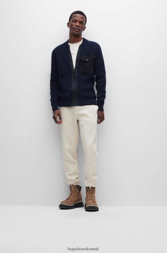 4TFNJN2192 أزرق غامق Hugo Boss سترة بسحاب باللون الأزرق الداكن مصنوعة من مواد مختلطة من هوغو