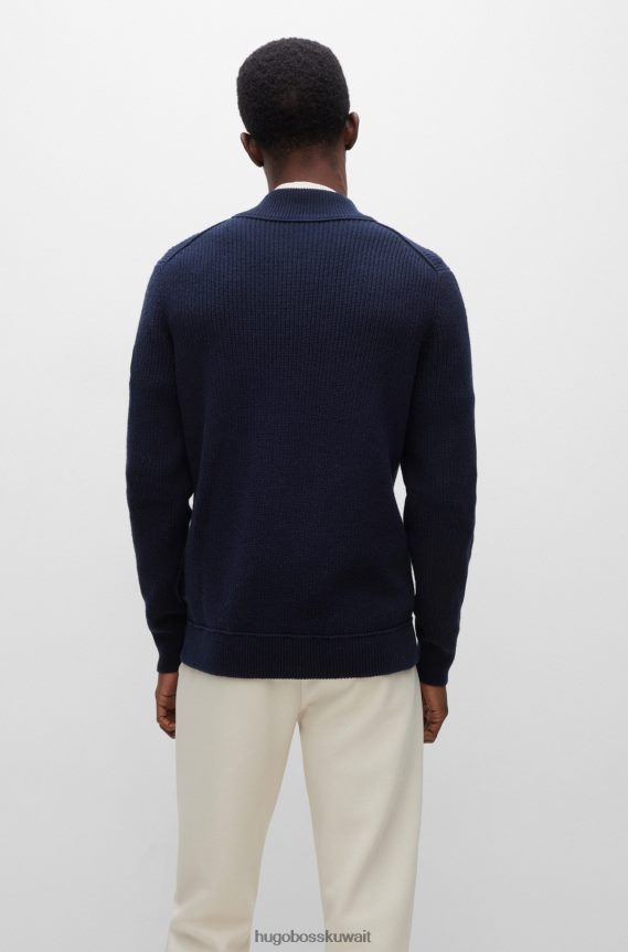 4TFNJN2192 أزرق غامق Hugo Boss سترة بسحاب باللون الأزرق الداكن مصنوعة من مواد مختلطة من هوغو