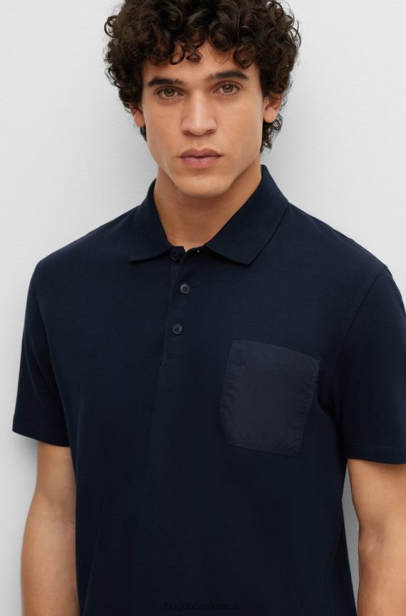 4TFNJN2194 أزرق غامق Hugo Boss قميص بولو من القطن الجيرسي مع جيب رقعة هوغو باللون الأزرق الداكن