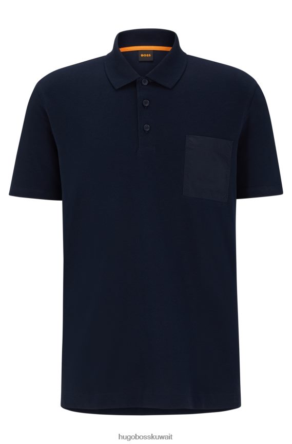 4TFNJN2194 أزرق غامق Hugo Boss قميص بولو من القطن الجيرسي مع جيب رقعة هوغو باللون الأزرق الداكن