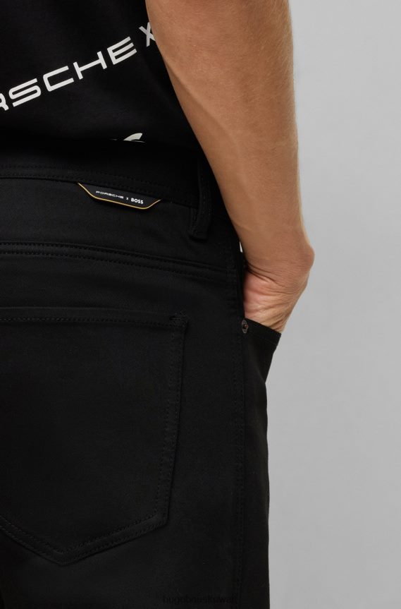 4TFNJN2195 أسود Hugo Boss بنطلون جينز بورش إكس مدبب من قماش الدنيم الأسود