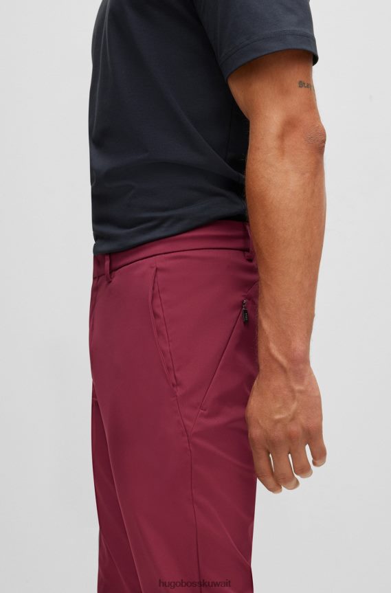 4TFNJN2197 وردي غامق Hugo Boss بنطلون هوغو ذو قصة ضيقة باللون الوردي الداكن مصنوع من نسيج قطني مقاوم للماء