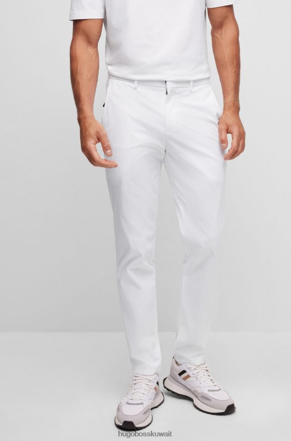 4TFNJN2198 أبيض Hugo Boss بنطال Hugo ذو قصة ضيقة مصنوع من نسيج قطني طويل مقاوم للماء باللون الأبيض