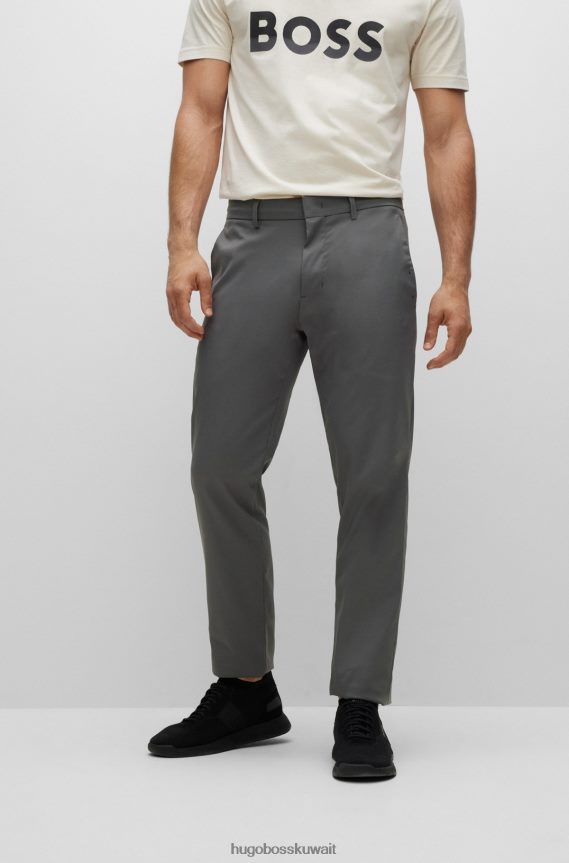 4TFNJN2199 الرمادي الداكن Hugo Boss بنطال بقصّة ضيّقة مصنوع من نسيج قطني مضلع مقاوم للماء باللون الرمادي الداكن