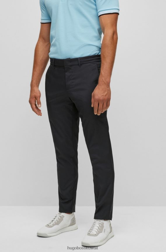 4TFNJN2200 أسود Hugo Boss بنطال بقصة ضيقة مصنوع من نسيج التويل الأسود المقاوم للماء