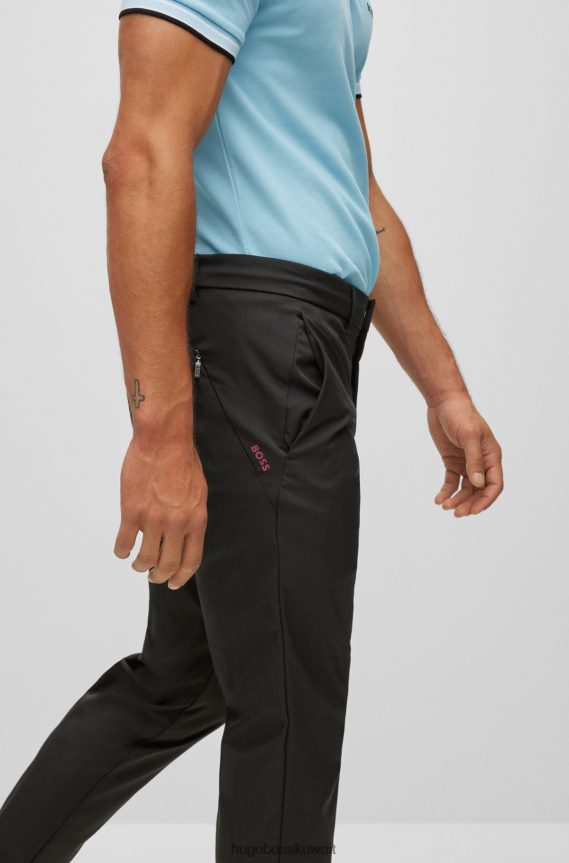 4TFNJN2200 أسود Hugo Boss بنطال بقصة ضيقة مصنوع من نسيج التويل الأسود المقاوم للماء