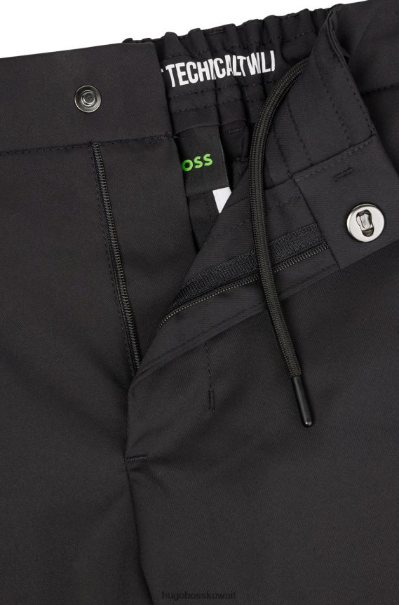 4TFNJN2200 أسود Hugo Boss بنطال بقصة ضيقة مصنوع من نسيج التويل الأسود المقاوم للماء