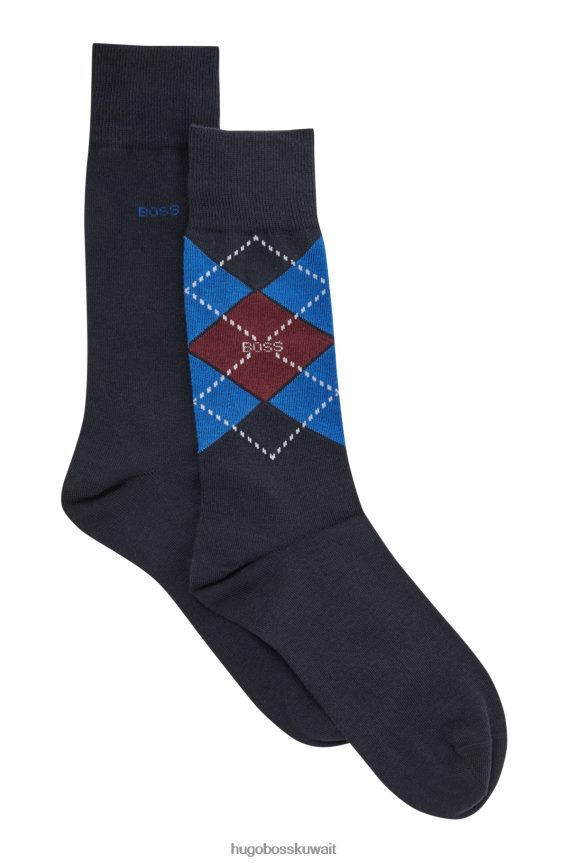 4TFNJN2201 أزرق غامق Hugo Boss حزمة من اثنين من الجوارب ذات الطول العادي من مزيج القطن باللون الأزرق الداكن