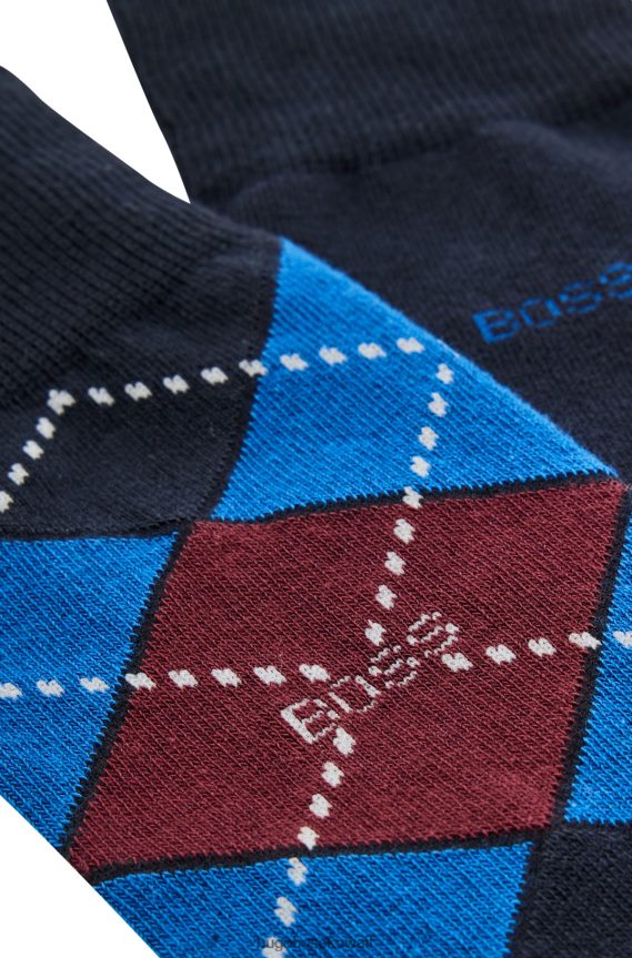 4TFNJN2201 أزرق غامق Hugo Boss حزمة من اثنين من الجوارب ذات الطول العادي من مزيج القطن باللون الأزرق الداكن