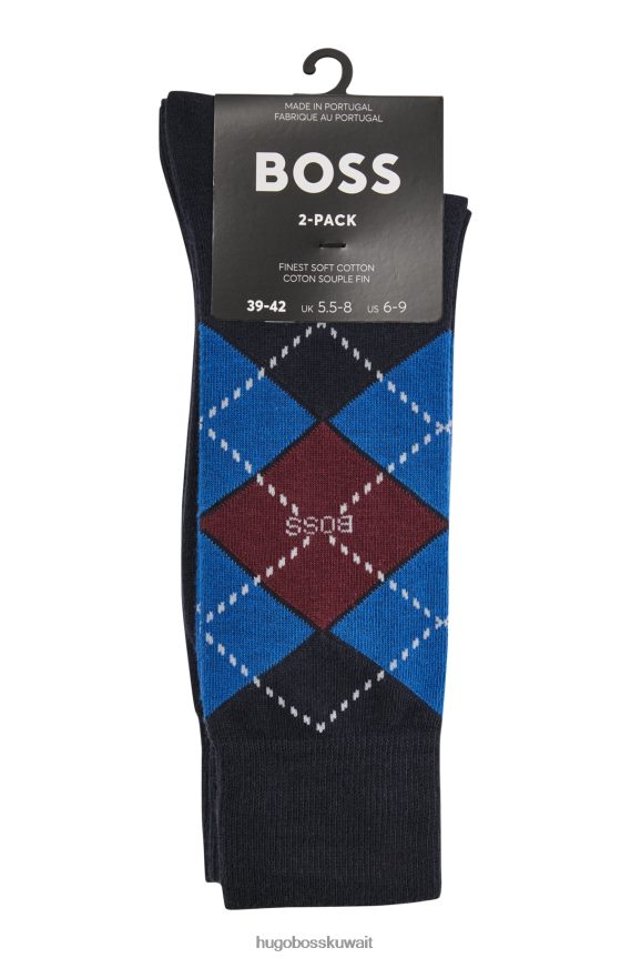 4TFNJN2201 أزرق غامق Hugo Boss حزمة من اثنين من الجوارب ذات الطول العادي من مزيج القطن باللون الأزرق الداكن