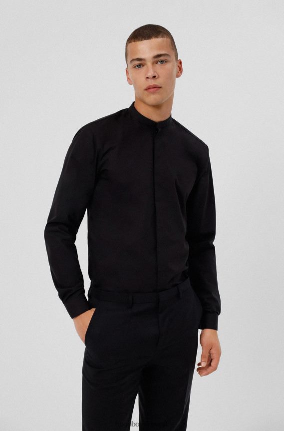 4TFNJN2204 أسود Hugo Boss قميص Hugo سهل الكي بقصّة نحيفة للغاية من قطن البوبلين باللون الأسود