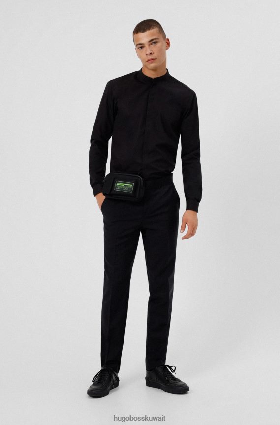 4TFNJN2204 أسود Hugo Boss قميص Hugo سهل الكي بقصّة نحيفة للغاية من قطن البوبلين باللون الأسود