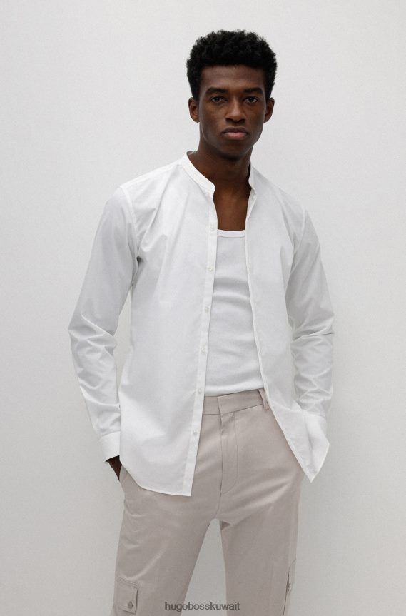 4TFNJN2205 أبيض Hugo Boss قميص بقصّة نحيفة وسهل الكي من قطن البوبلين باللون الأبيض
