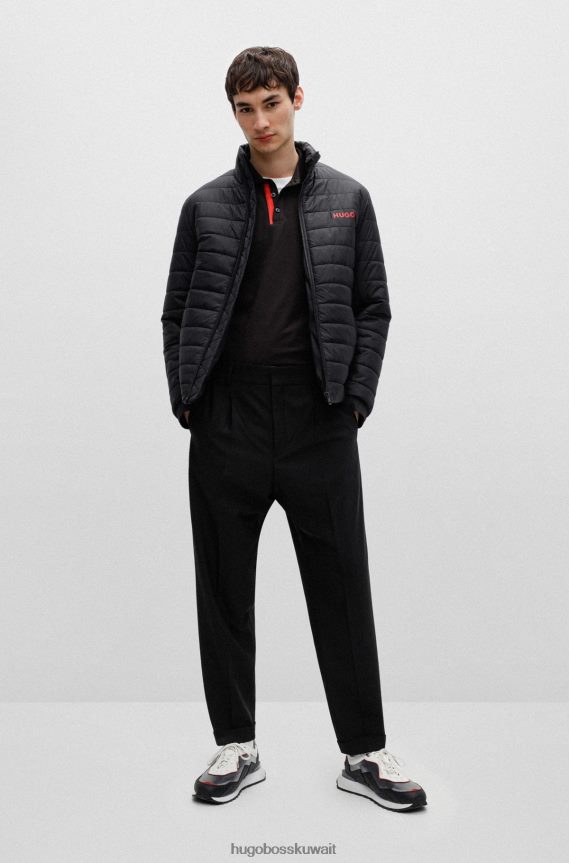4TFNJN2211 أسود Hugo Boss سترة مبطنة سوداء مقاومة للماء مع طباعة شعار هوغو