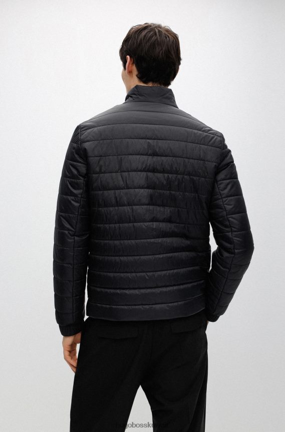 4TFNJN2211 أسود Hugo Boss سترة مبطنة سوداء مقاومة للماء مع طباعة شعار هوغو