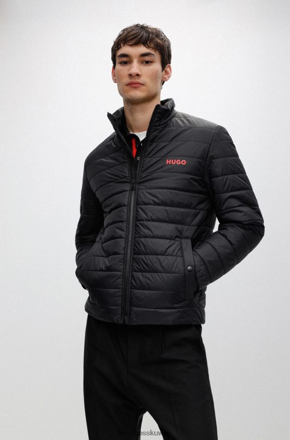 4TFNJN2211 أسود Hugo Boss سترة مبطنة سوداء مقاومة للماء مع طباعة شعار هوغو