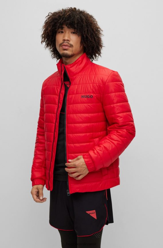 4TFNJN2212 أحمر Hugo Boss سترة مبطنة مقاومة للماء مع شعار مطبوع باللون الأحمر