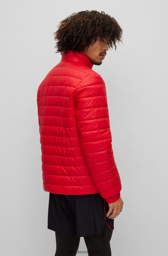 4TFNJN2212 أحمر Hugo Boss سترة مبطنة مقاومة للماء مع شعار مطبوع باللون الأحمر