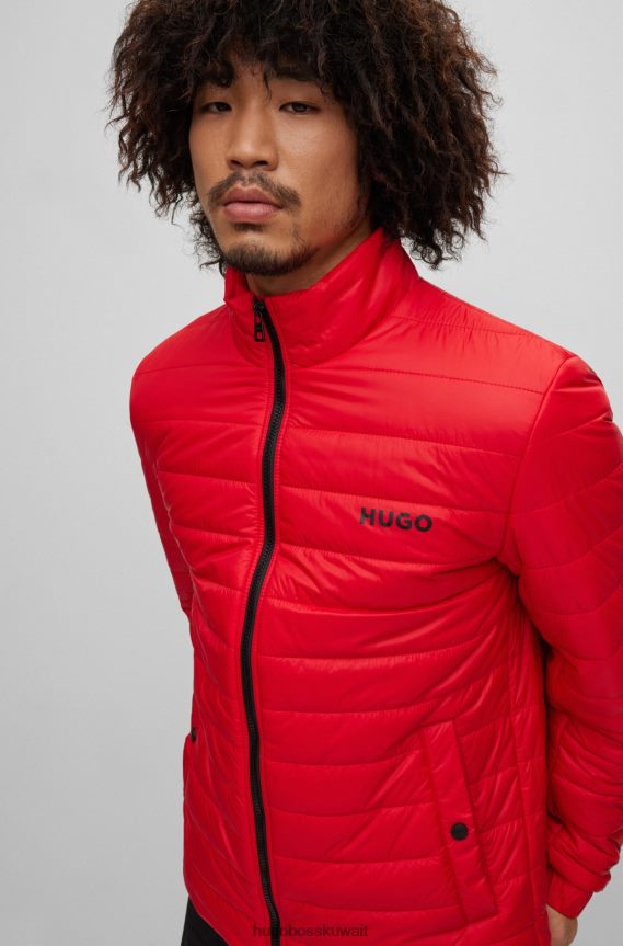 4TFNJN2212 أحمر Hugo Boss سترة مبطنة مقاومة للماء مع شعار مطبوع باللون الأحمر