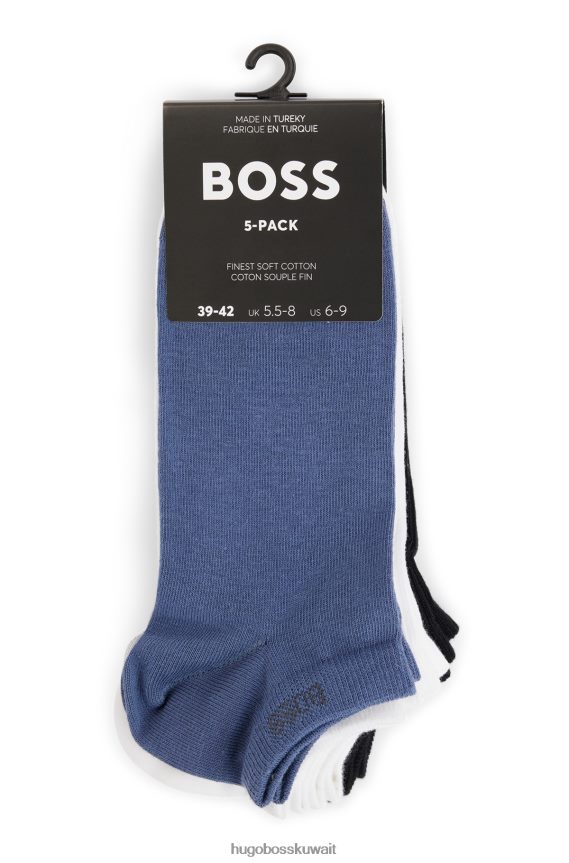 4TFNJN2215 أسود / أبيض / أزرق Hugo Boss Hugo - حزمة من خمسة جوارب للكاحل من مزيج القطن باللون الأسود
