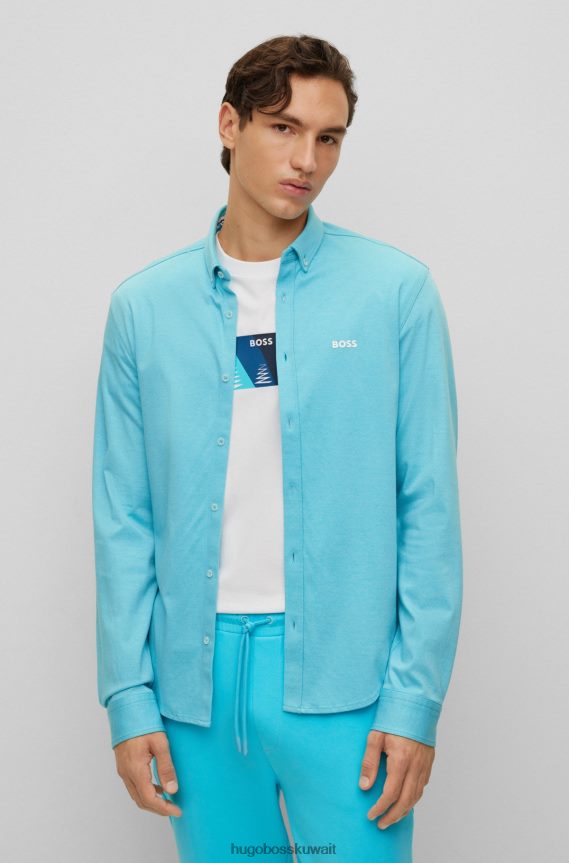 4TFNJN2220 أزرق فاتح Hugo Boss قميص Hugo باللون الأزرق الفاتح ذو المقاس العادي من قطن بيكيه مع الشعار