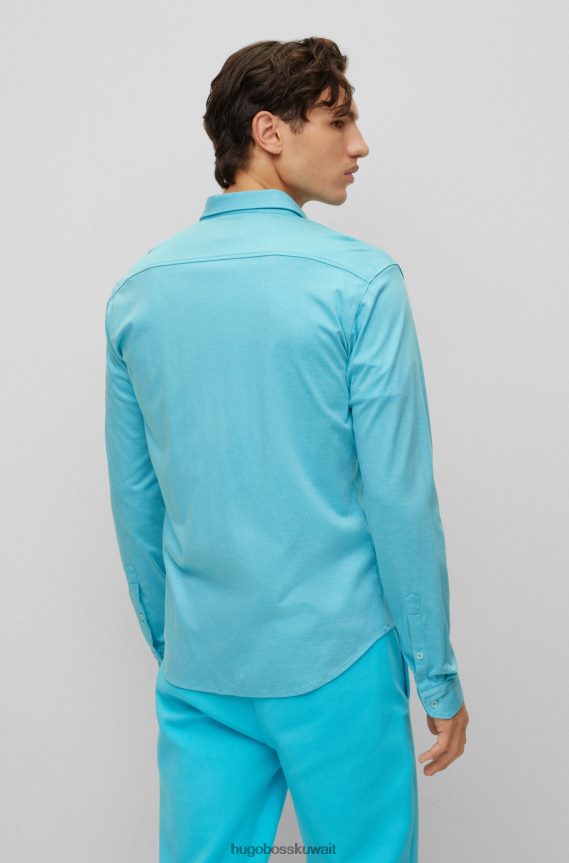 4TFNJN2220 أزرق فاتح Hugo Boss قميص Hugo باللون الأزرق الفاتح ذو المقاس العادي من قطن بيكيه مع الشعار