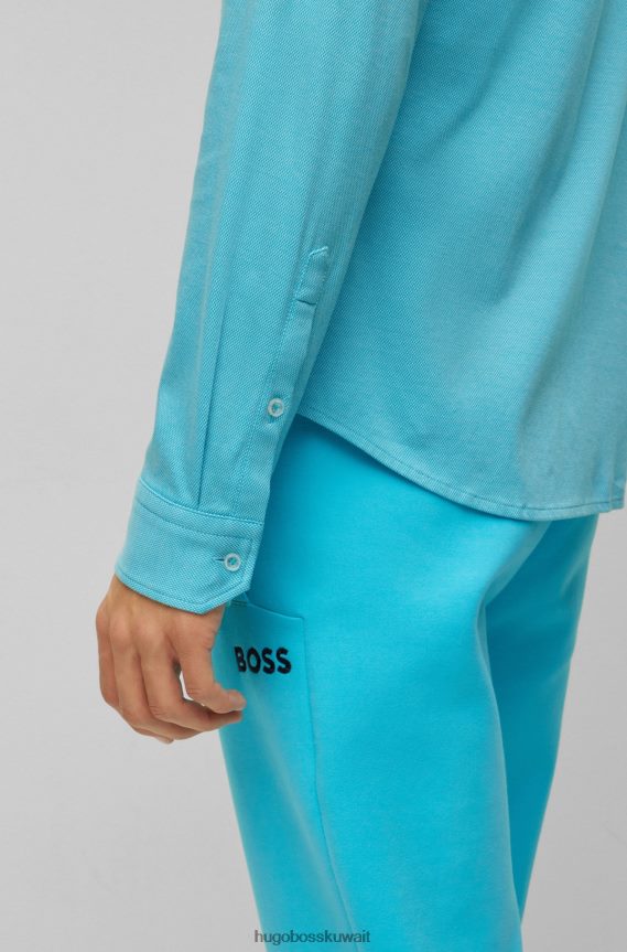 4TFNJN2220 أزرق فاتح Hugo Boss قميص Hugo باللون الأزرق الفاتح ذو المقاس العادي من قطن بيكيه مع الشعار