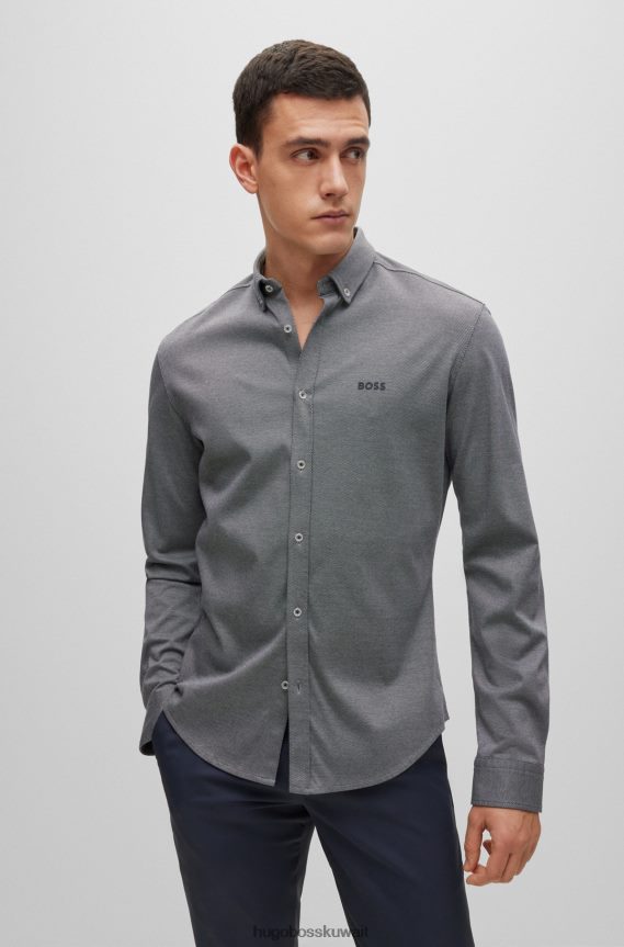 4TFNJN2221 رمادي Hugo Boss قميص Hugo بقصة عادية من قطن بيكيه مع شعار باللون الرمادي