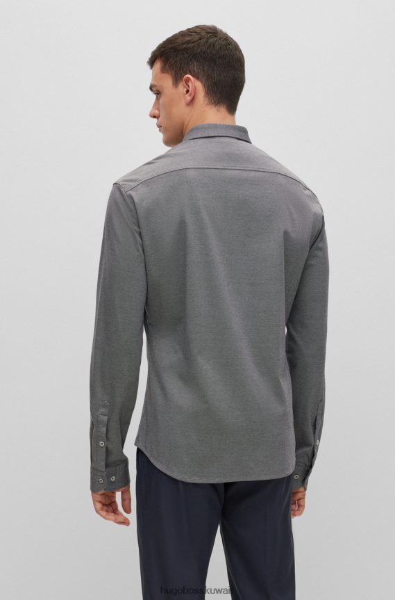 4TFNJN2221 رمادي Hugo Boss قميص Hugo بقصة عادية من قطن بيكيه مع شعار باللون الرمادي