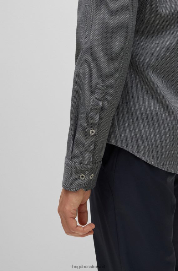 4TFNJN2221 رمادي Hugo Boss قميص Hugo بقصة عادية من قطن بيكيه مع شعار باللون الرمادي