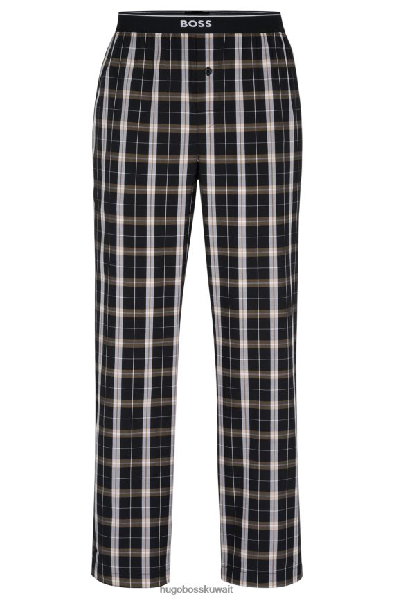 4TFNJN2222 اللون البيج Hugo Boss بنطلون بيجاما مربعات من قماش البوبلين القطني باللون البيج