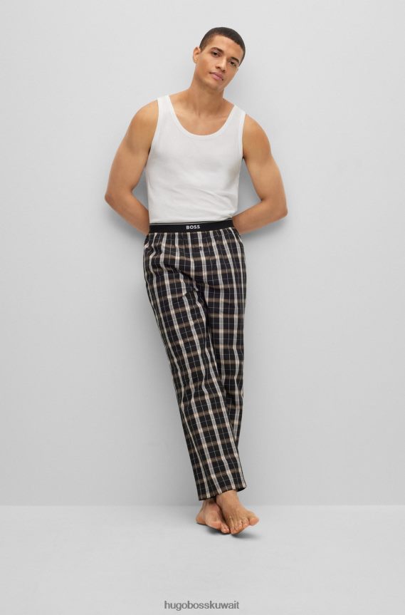 4TFNJN2222 اللون البيج Hugo Boss بنطلون بيجاما مربعات من قماش البوبلين القطني باللون البيج