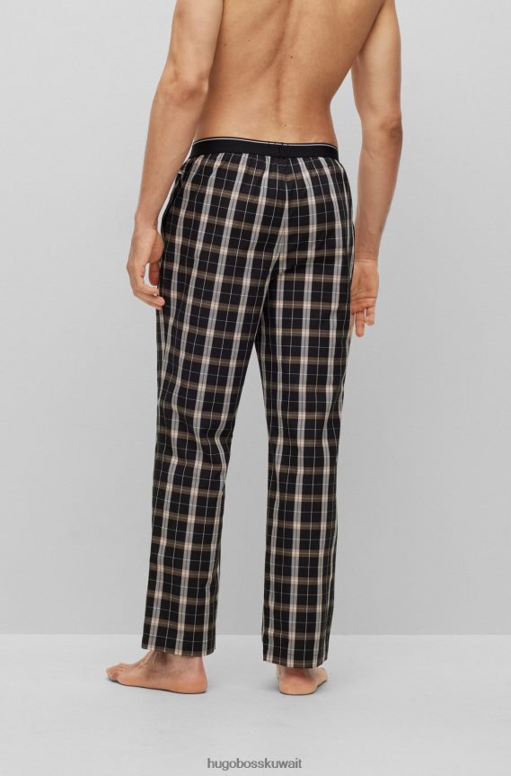 4TFNJN2222 اللون البيج Hugo Boss بنطلون بيجاما مربعات من قماش البوبلين القطني باللون البيج