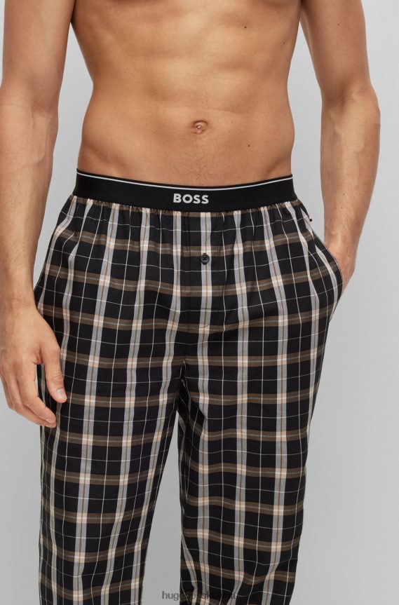 4TFNJN2222 اللون البيج Hugo Boss بنطلون بيجاما مربعات من قماش البوبلين القطني باللون البيج