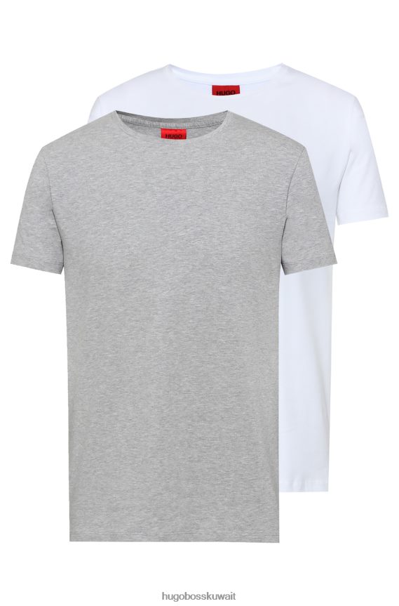 4TFNJN2224 رمادي فاتح Hugo Boss حزمة من قطعتين من تيشيرتات برقبة دائرية مصنوعة من قطن الجيرسيه المطاطي بلون رمادي فاتح
