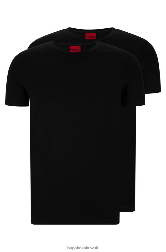 4TFNJN2227 أسود Hugo Boss Hugo حزمة من قطعتين من تيشيرتات برقبة دائرية مصنوعة من قطن الجيرسيه المطاطي باللون الأسود