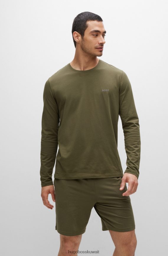 4TFNJN2228 الكاكي Hugo Boss تي شيرت من القطن المطاطي مع شعار مطرز باللون الكاكي هوغو
