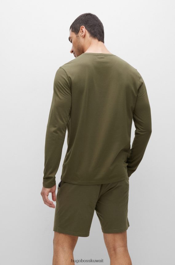 4TFNJN2228 الكاكي Hugo Boss تي شيرت من القطن المطاطي مع شعار مطرز باللون الكاكي هوغو