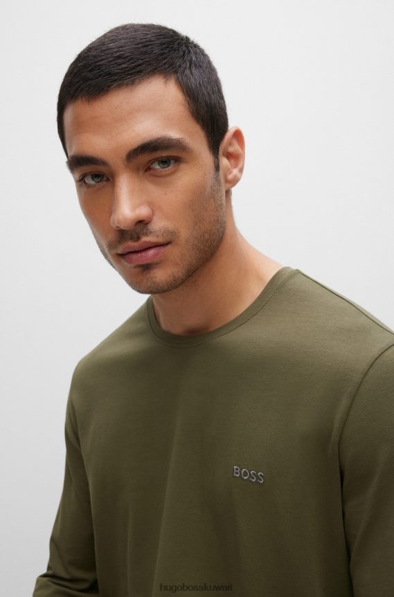 4TFNJN2228 الكاكي Hugo Boss تي شيرت من القطن المطاطي مع شعار مطرز باللون الكاكي هوغو