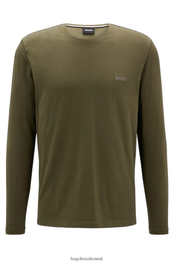 4TFNJN2228 الكاكي Hugo Boss تي شيرت من القطن المطاطي مع شعار مطرز باللون الكاكي هوغو